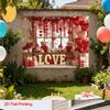 2D Boho Rustic Valentine Tapestry, Red Hearts, Flowers & Teddy Bears