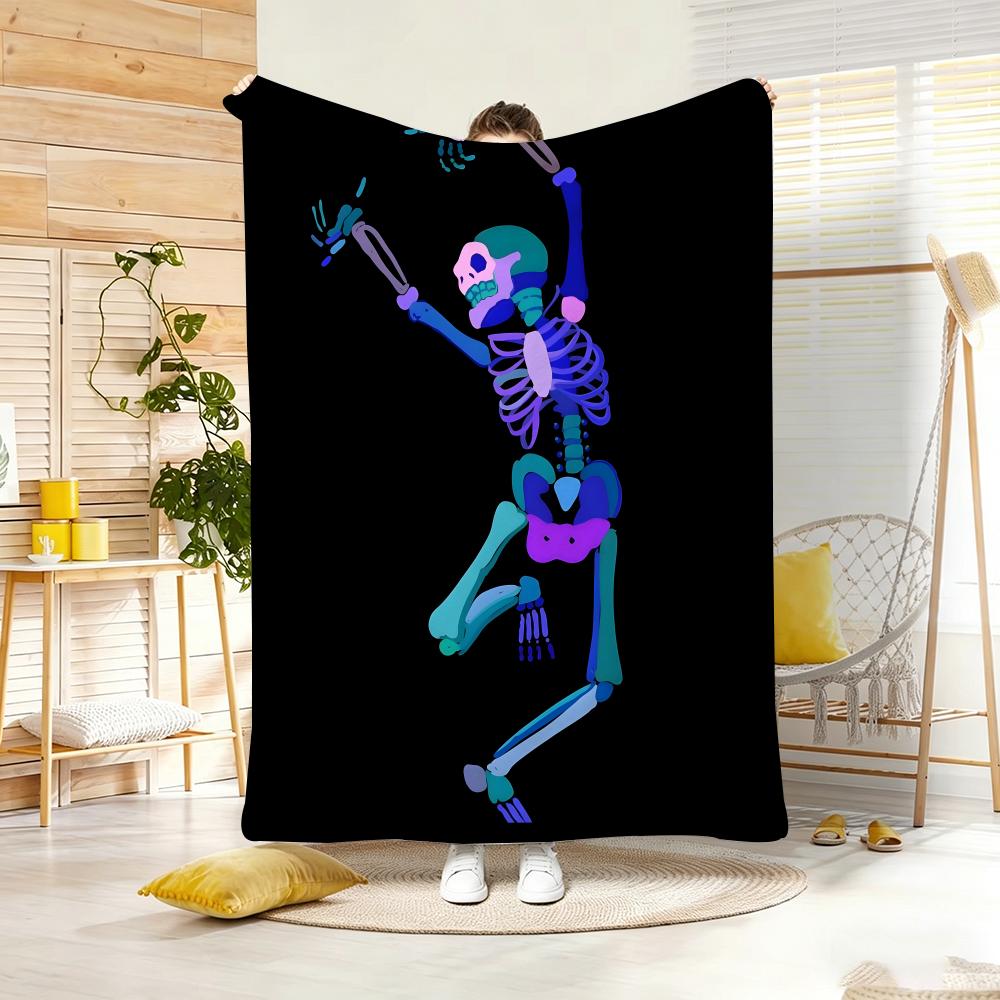 Mexican Folk Art DDancing Skeleton Throw Lightweight g Flannel Blanket Soft Skinfriendly for Summer Cooling