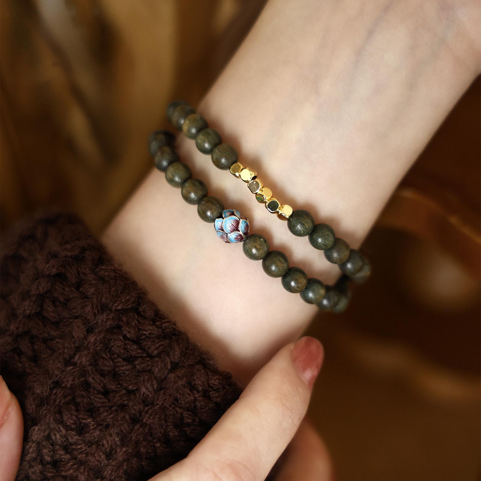 New Green Sandalwood Double Wrap Bracelet - Unisex Good Luck Lotus Beads