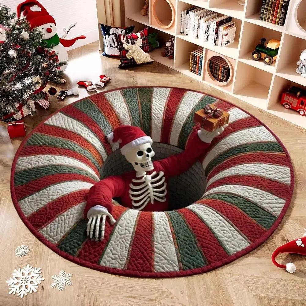 Crystal Velvet Christmas Round Carpet 3D Special-shaped Red Santa Claus Floor Mat Anti-Slip Atmosphere Decoration