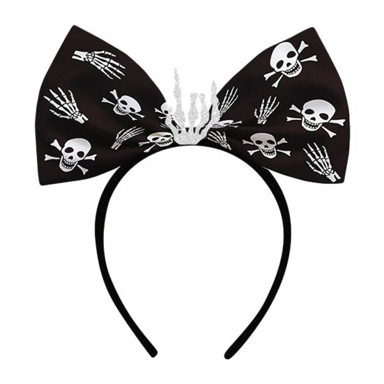Halloween Bow Headbands, Flexible Non-Slip Hairband with Pumpkin Bat Skeleton Spider Design, Lightweight Headband for Kids Adults Party Cosplay