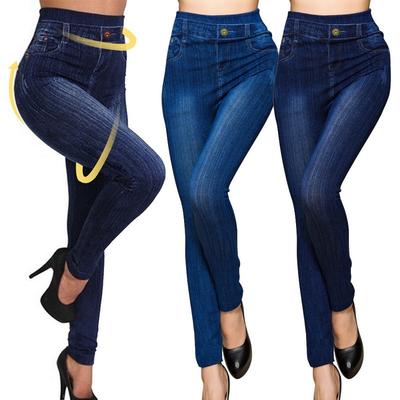 Women Slim Jeggings Seamless Leggings Lady Casual High Waist Faux Jeans Denim Stretchable Pencil Pants Leggings