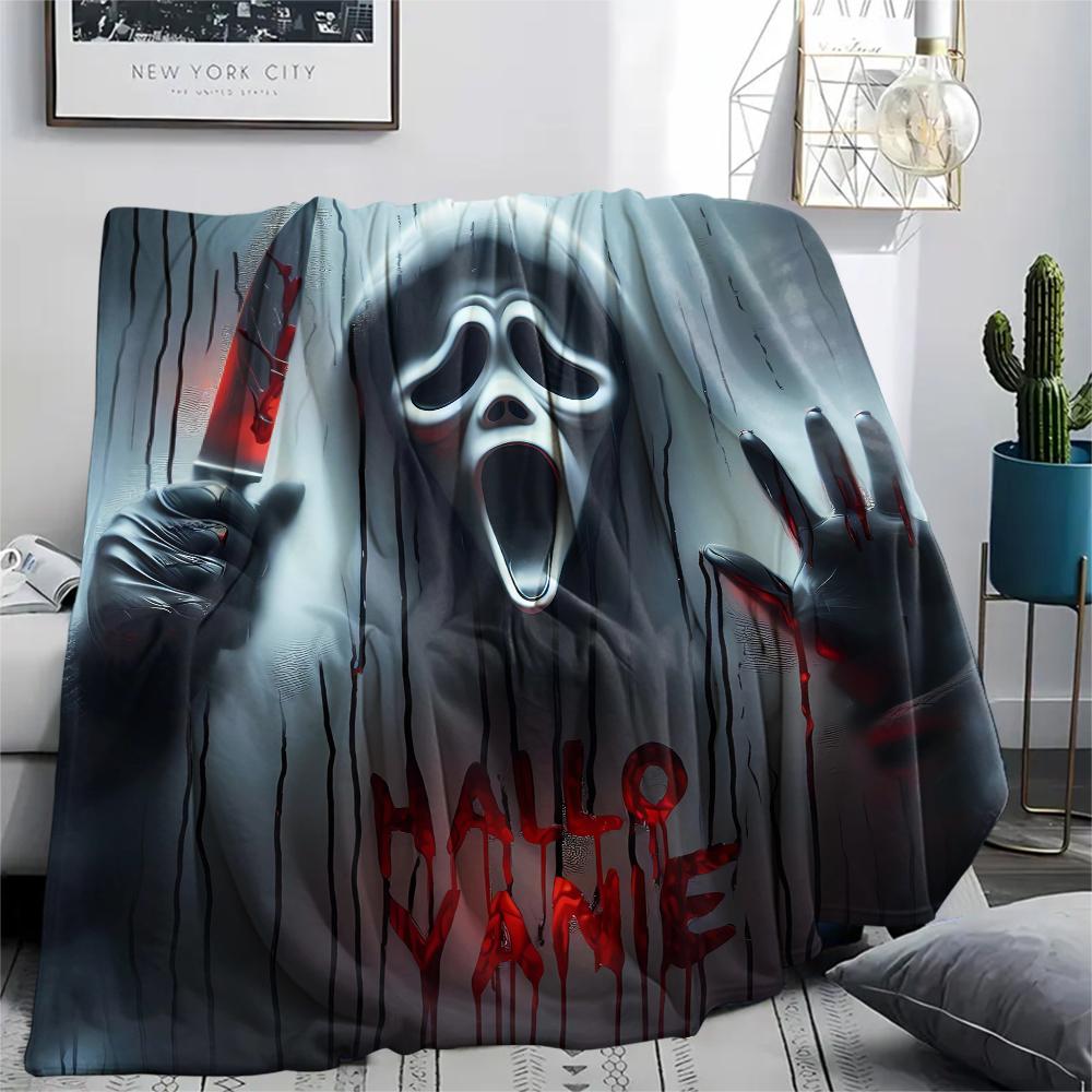 1Pc Horror Killer Print Flannel Blanket, High quality Comfortable for All Seasons, Home Decor, Warmth and Comfort, Perfect for Christmas Gifts