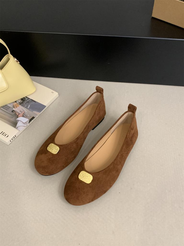 Fashion Gold Metal Decoration Ballet Flats Dance Shoes Casual Female Soft Footwear Lady Fashion Elastic Band Women Flats Slip On Shoes