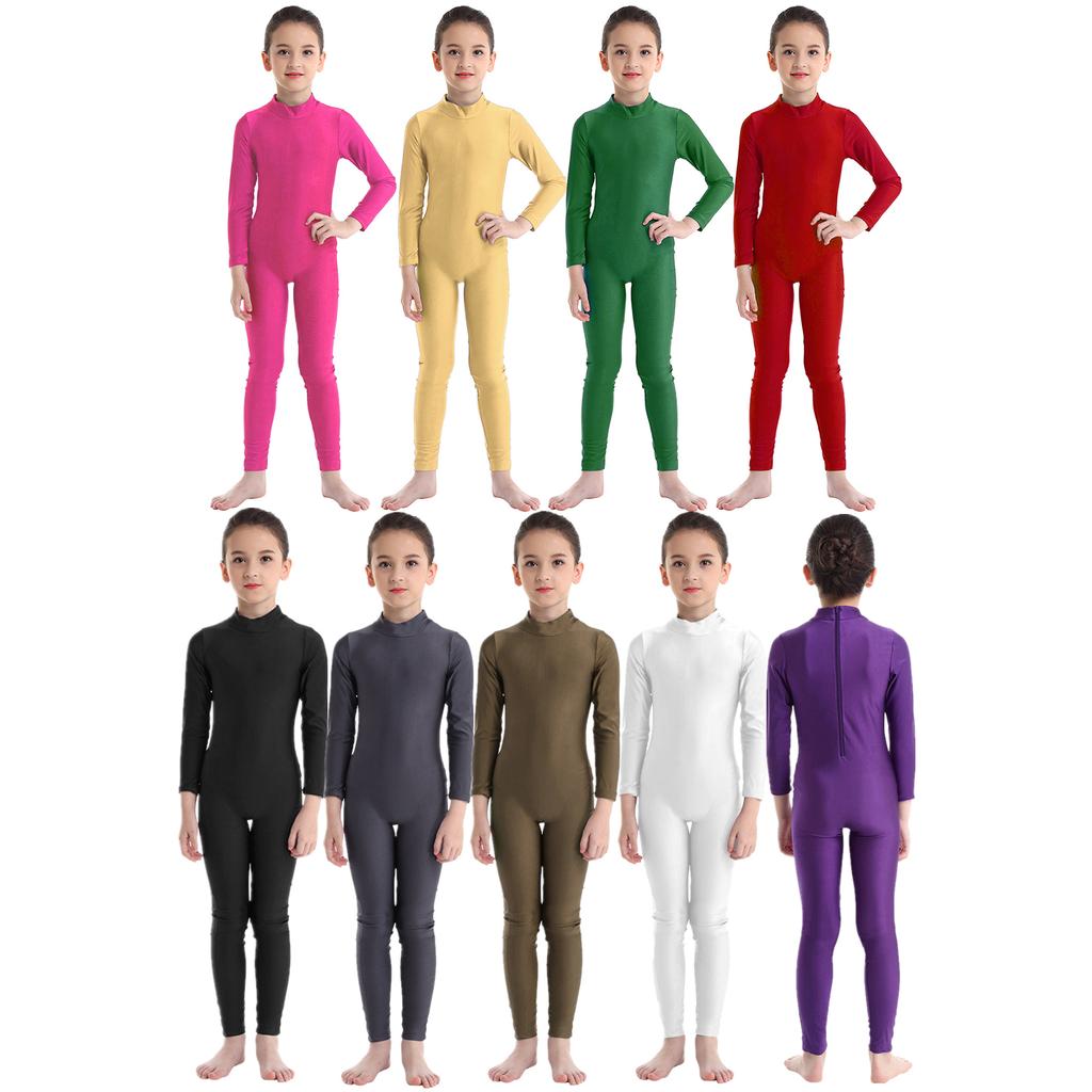Girls Long Sleeve Zippered Leotard Ballet Dance Unitard Gymnastics Performance Attire