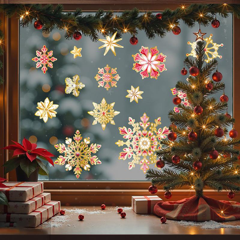 2026 Christmas Window Clings New Year Static Sticker Elk Snowman Window Decoration for Home Festival Gift