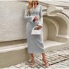 Knitted Women Dress Long Sleeve V Neck Elegant Autumn Robe Fashion Casual Dresses