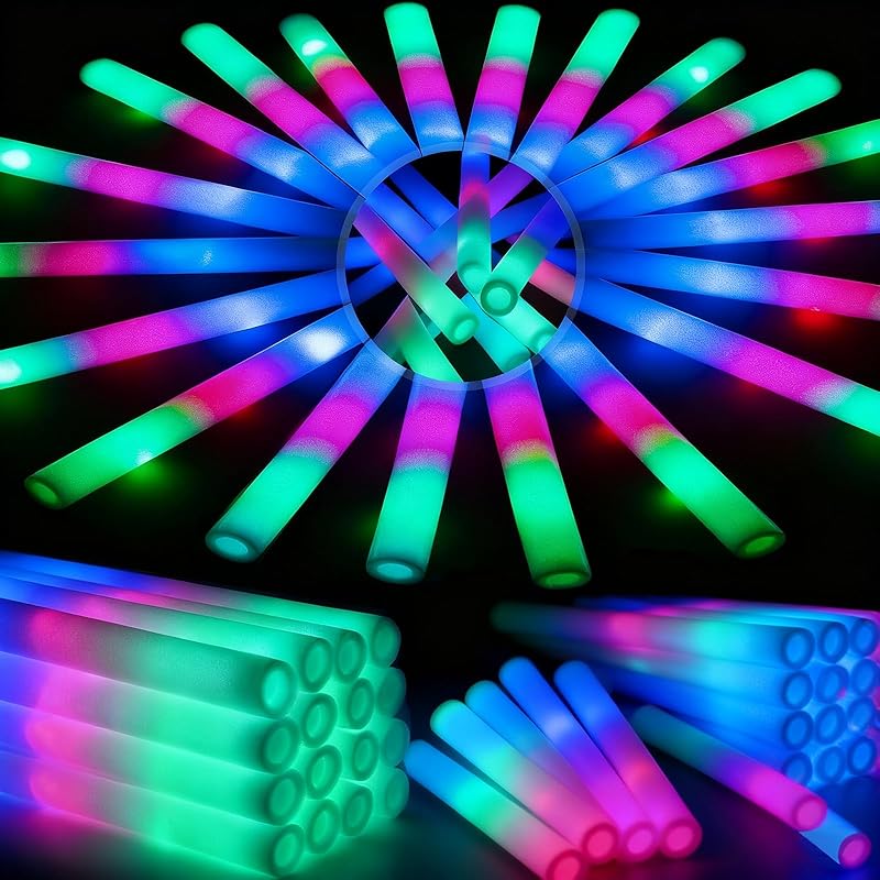 44 PCS Foam Glow Sticks with 3 Modes Colorful Flashing, Foam Light Up Sticks, LED Light Sticks, Glow Sticks Party Pack for New Year, Wedding, Raves, 44 PCS