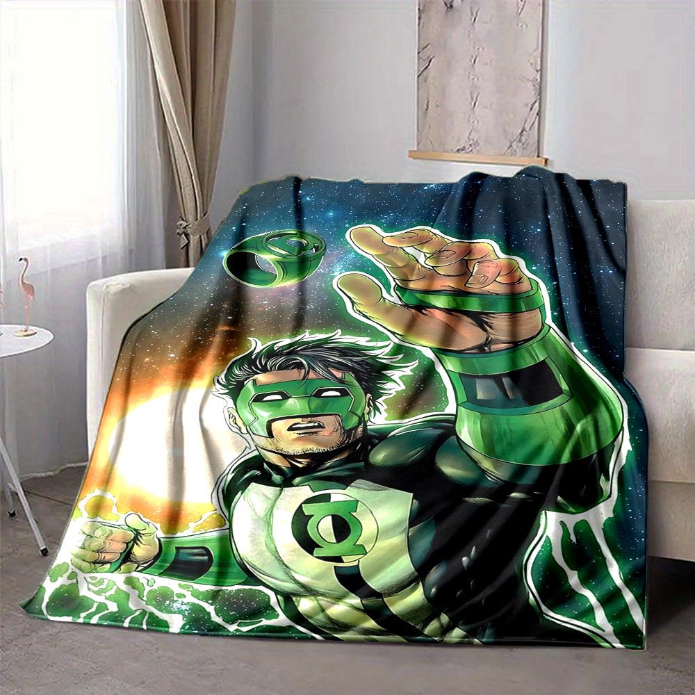 1pc Green Lantern Ring Blanket Lightweight Flannel Throw For Sofa, Bed, Travel, Camping, Livingroom, Office, Couch, Chair, And Bed