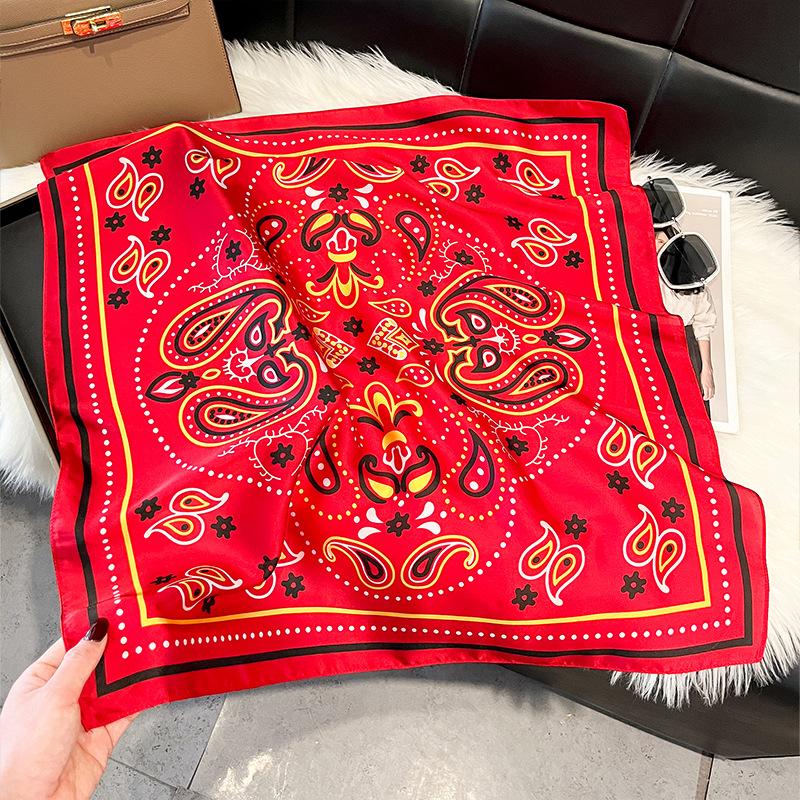 71Cm silk scarf women's high-end sense European and American hot-selling printed fashion scarf retro paisley cashew flower satin square scarf