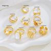 9pcs Fashion Gold Color Bowknot Pearl Geometric Open Rings Set for Women Exaggerated Irregular Adjustable Ring New Jewelry Gift