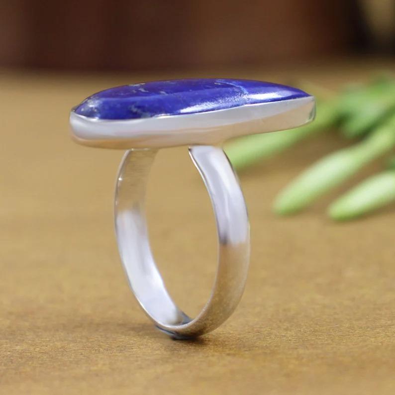 Lapis Lazuli Long Pear Ring, Solid 925 Sterling Silver Ring, Handmade Ring, Designer Ring, Anniversary Ring, Unisex Gift