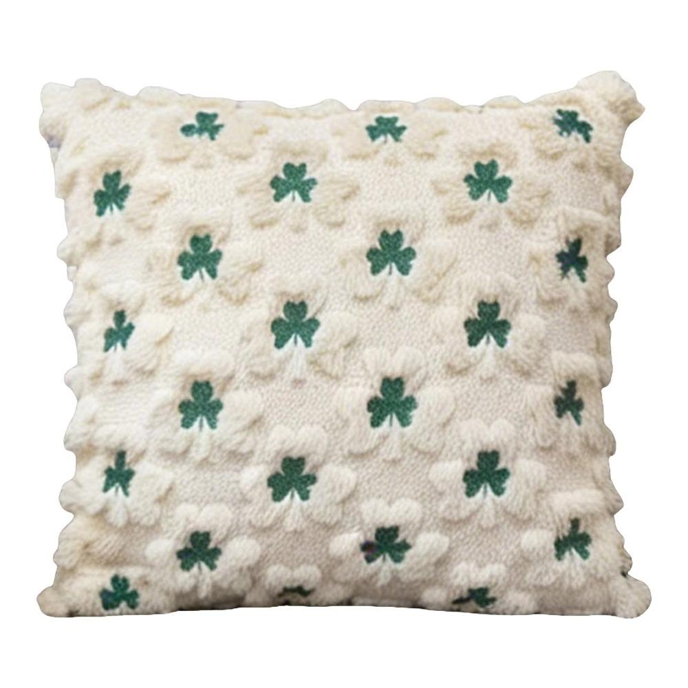 

Practical Tufted St. Patrick S Day Cushion Cover Embroidery Square Lucky Clover Pillowcase Zipped Throw Pillow Cover Holiday білий