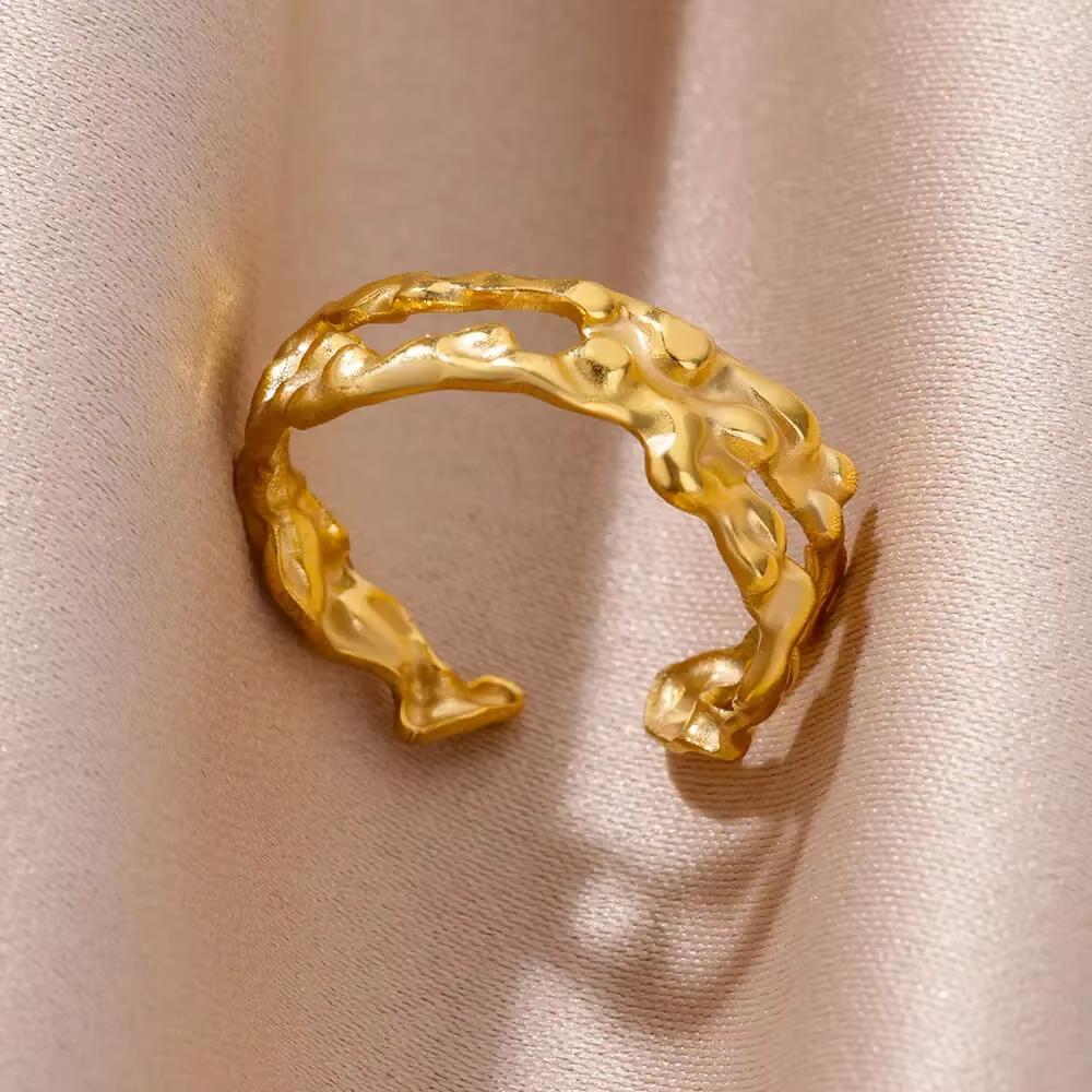 Sun Punk Anillos For Women Multilayer Broad Surface Opening Rings For Women Gold Color Stainless Steel Geometry New Ring Jewelry