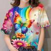 Summer Round Neck Butterfly Pattern 3D Print Top Fashionable Casual Short Sleeved Women's T-shirts