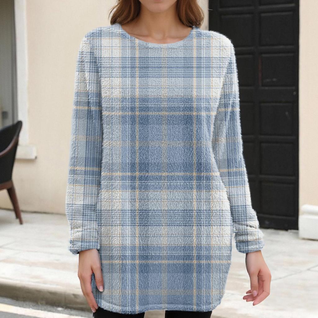 Dámské ležérní plyšové šaty s kulatým výstřihem a dlouhým rukávem