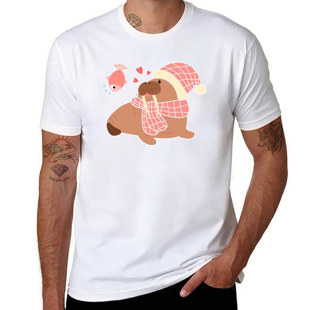 Cute Walrus Loves Fish Tshirt Plus Size Street Style Tee
