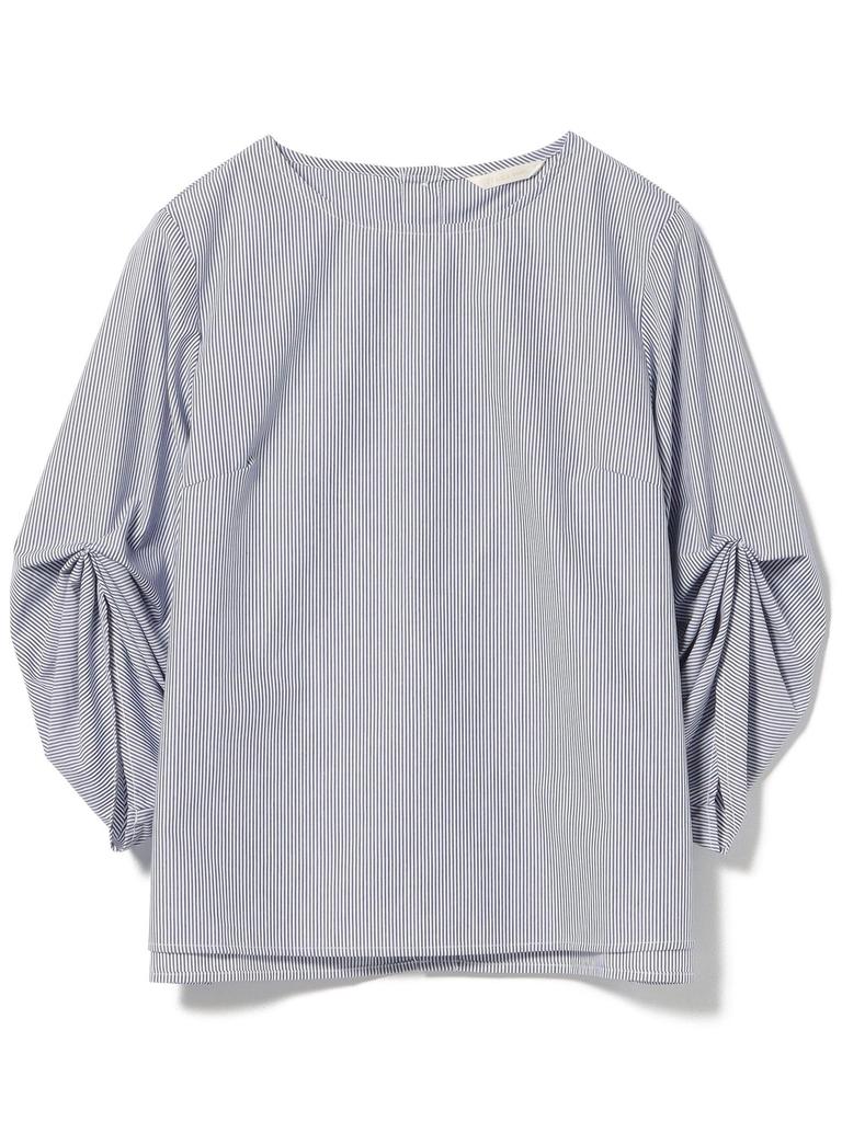 Beams Heart Stripe Blouse with Voluminous One Size Women's S/S Sleeves,