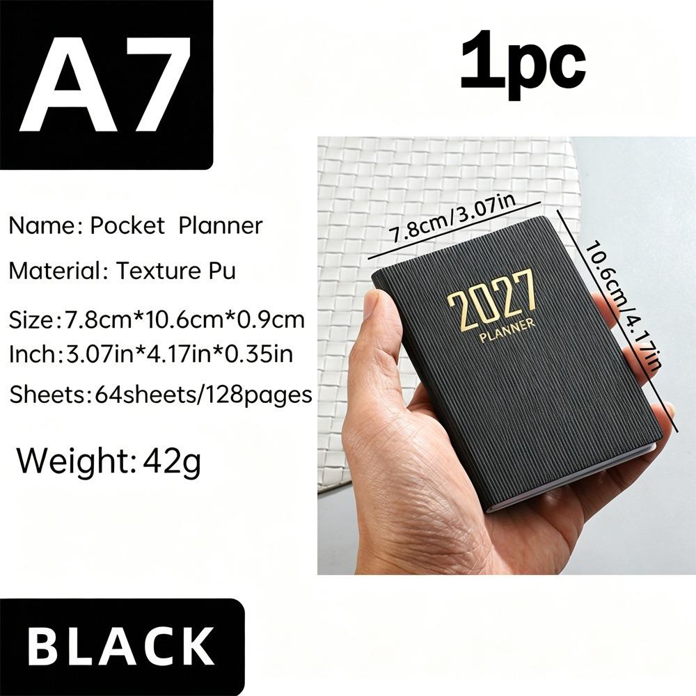 A7 2027 English Planner, 128-page Slim Weekly Notebook, 365-day Daily Planner Calendar, A7 Mini Portable Pocket Daily Planner