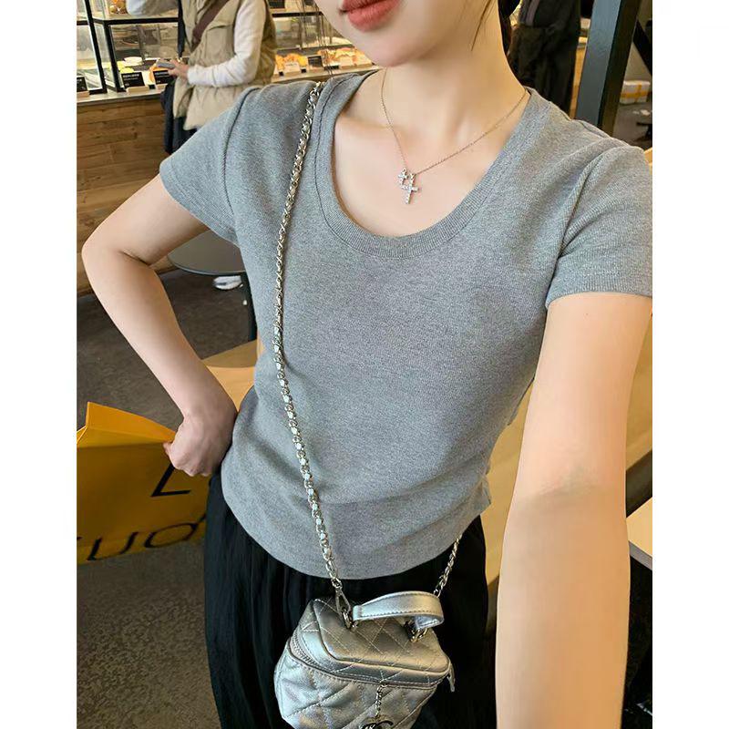 

Топ с U-образным вырезом и нерегулярным коротким рукавом на лето 2025 - стиль Pure Desire для женщин 2XL