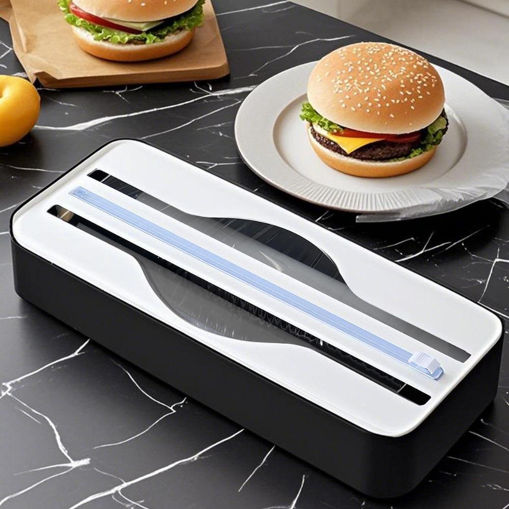 Magnetic Double Slot Food Wrap Dispenser Sliding Cutter Wall Mounted Tin Foil Cutter Space-saving Plastic