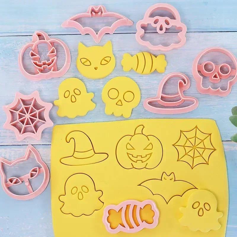 8PCS Set Cartoon Christmas Halloween Biscuit Mould Snowman Pumpkin Skull Cookie Cutting Mold Fondant Cookie Cutter Baking Tool