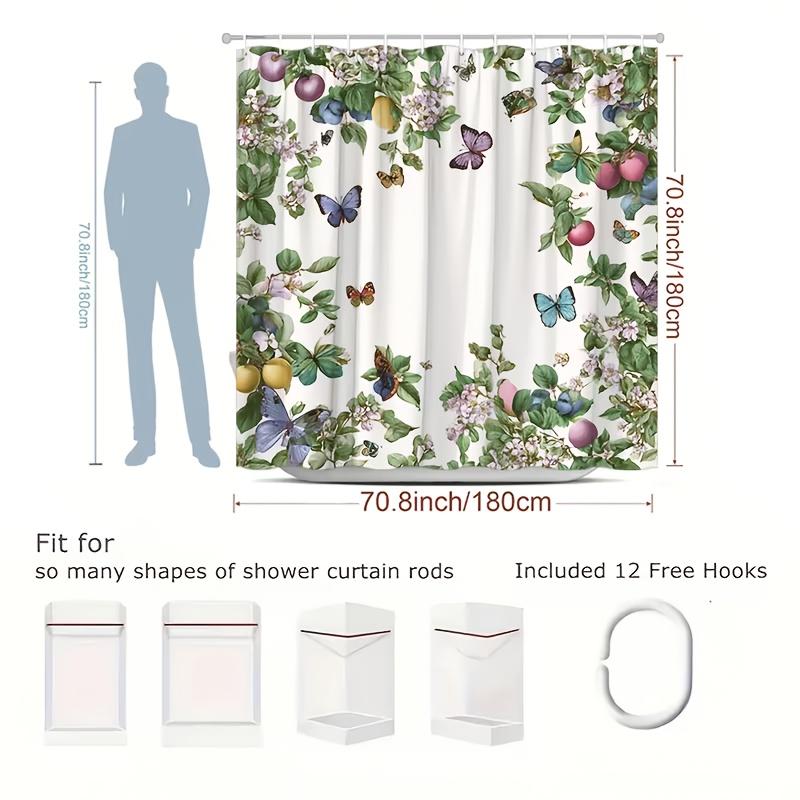 Bohemian Moth Butterfly Floral Botanical Shower Curtain Polyester Waterproof Vintage Aesthetic Bathroom Decor Accessory