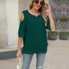Women's Spring and Summer New Round Neck Lace Chiffon Shirt Loose Strapless Middle Sleeve Tops