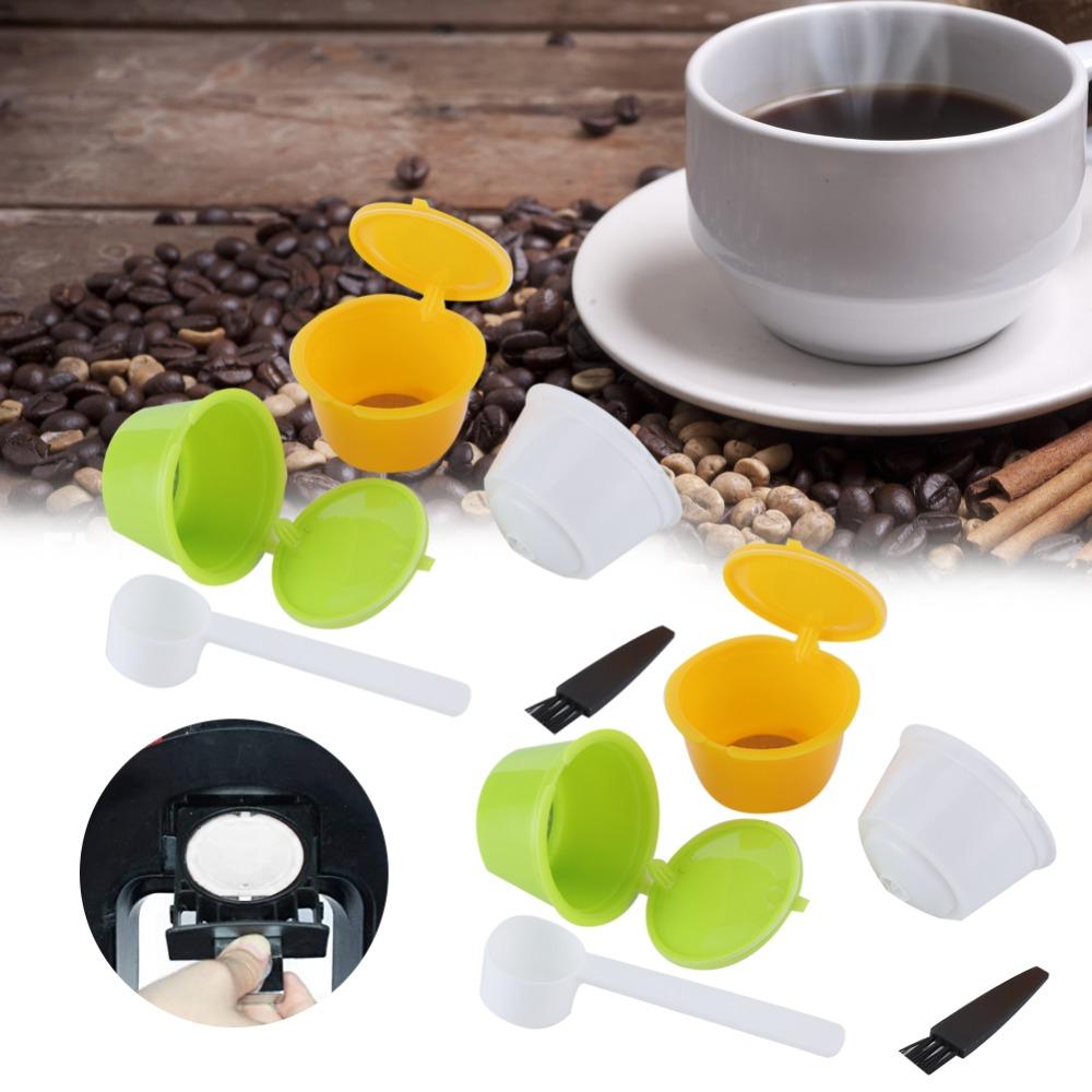 6pcs Leak Proof Design Reusable Coffee Filter Cup With Brush Spoon Set Coffee Capsule Kit  Home Use