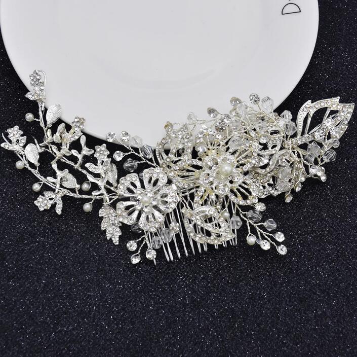 Klassische Silber Diamant Kristall Weiße Perle Haarschmuck Hochzeit Geflochtenes Kopfschmuck Party Damen Schmuck