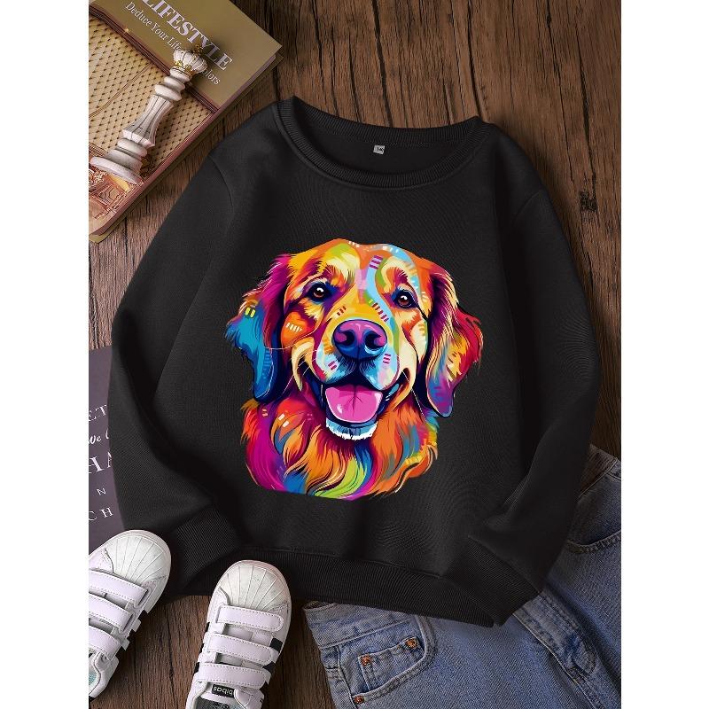 European sizes Kids  Stylish Round-Neck Sweatshirt, Casual Print Top 110 чёрный