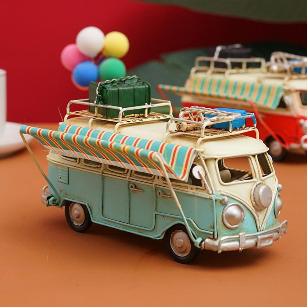 Large Campervan Model Retro Desktop Decoration Camper Van Model Metal Gift Iron Art Bus Piggy Bank Photography Props