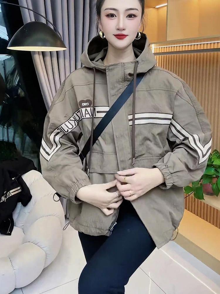 

Бавовняна куртка з капюшоном жіноча куртка 2025 осінь та зима вишита універсальна сьогодні 2025 популярний жіночий топ XXL хакі