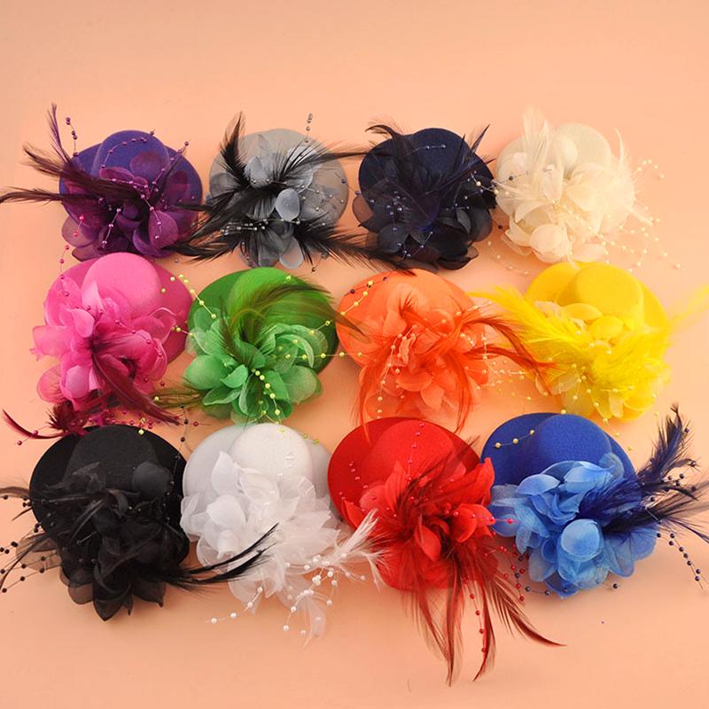1Pc Children's Hair Accessories Flower Girl Pearl Beaded Decor Feather Hair Clips Fascinator Hat Headwear