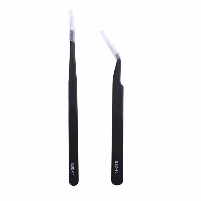 2pcs/lot Anti-static Precision Tweezers Set Stainless Steel ESD Tweezer Electronics Repair Tools Eyelash Nail Art Bird's Nest Tweezers
