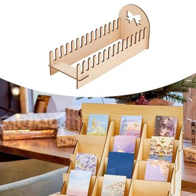 Wooden Greeting Card Display Stand Collector Rack Portable 12 Slot Retail Holder for