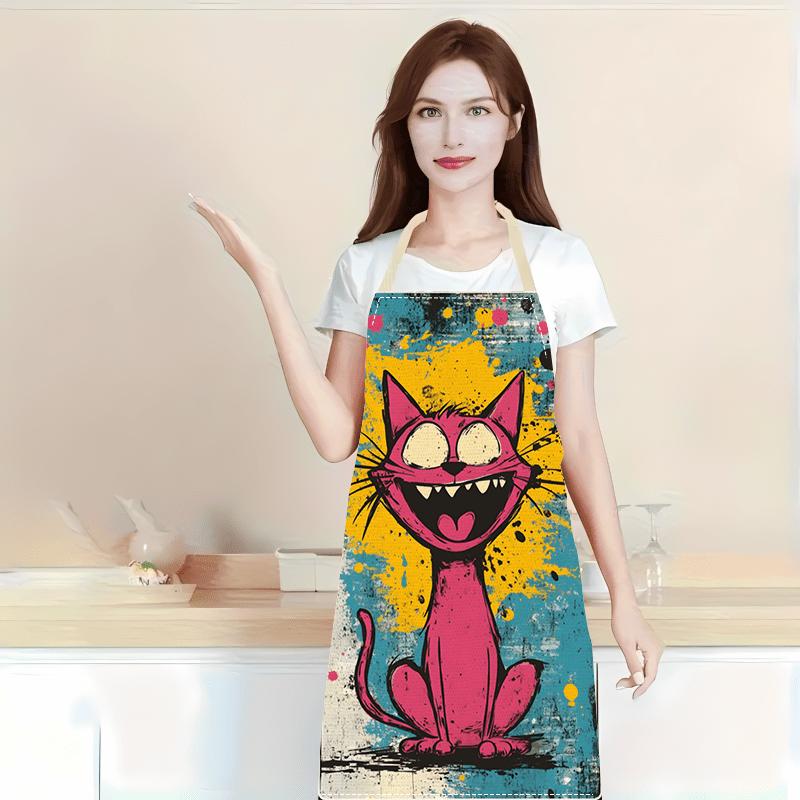 

1pc Crazy Cat Lady Apron Funny Cartoon Pink Kitten Art Kitchen Cooking Baking BBQ Chef Gift ForCat Lovers Linen Full Print Apron 38X47cm(15X19in)