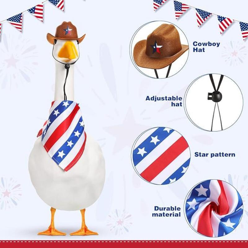 Chovatelské potřeby Bílá husa Klobouk Šátek Sada Dekorace Velká bílá husa Barevný kožešinový míč Slaměný klobouk Pruhovaný trojúhelníkový šátek