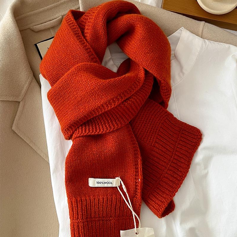 Pure Wool Knitted Women Scarf Solid Color Korea Style Winter Warm Outdoor Scarves Tassel Shawls Pashmina Lady Wrap