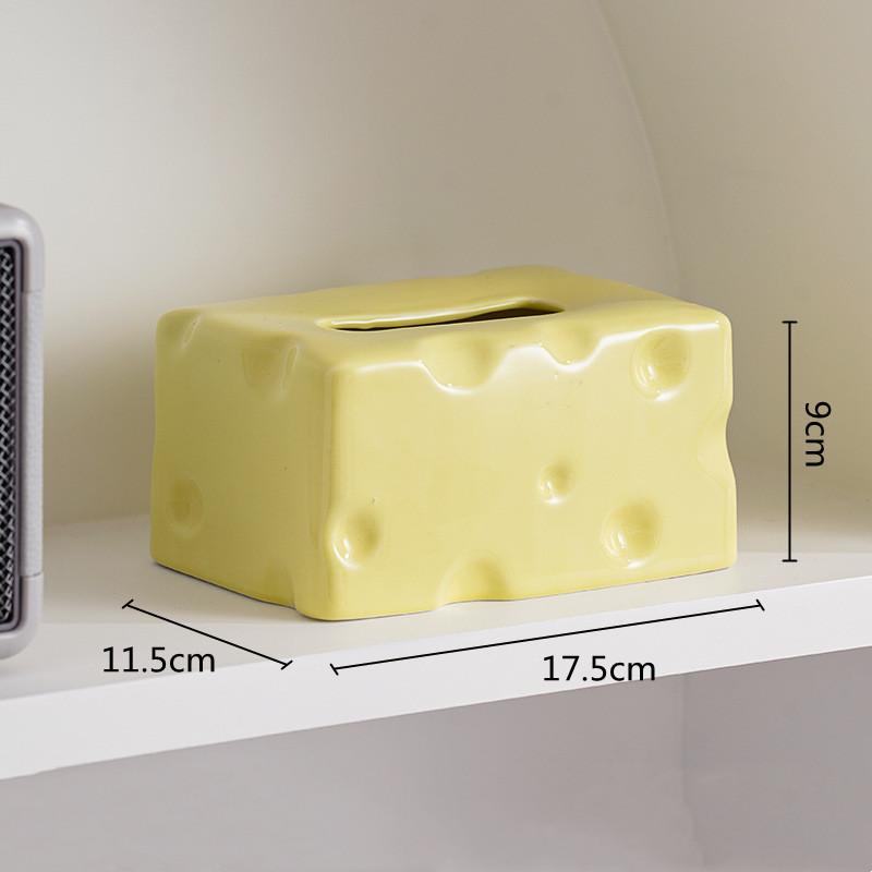 Ceramic Tissue Box Cartoon Cheese Shape Paper Towel Holder Napkin Desktop Storage Perforated Ornament