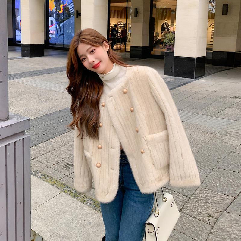 Mink fur coat women's winter 2024 new Xiaoxiangfeng imitation sheep shearing fur integrated lamb wool coat