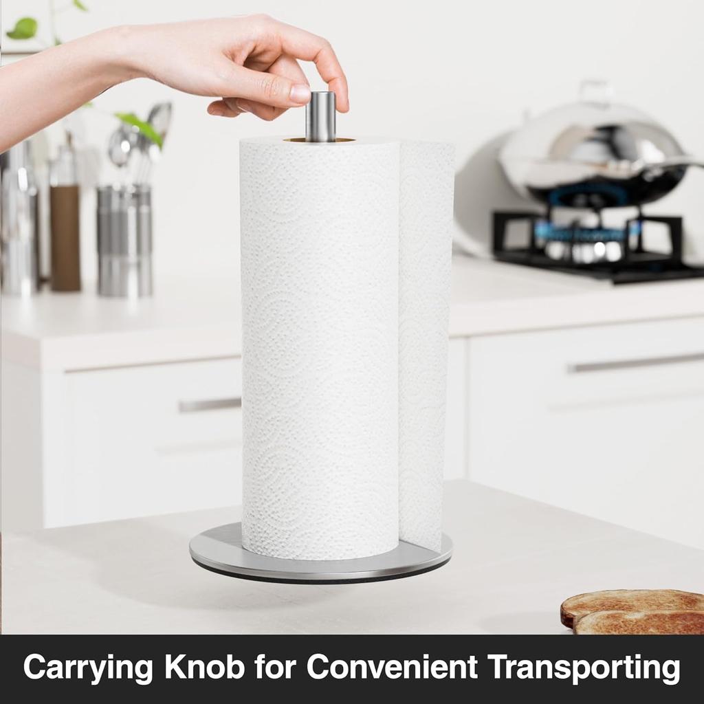 Silver Paper Towel Holder Free-Standing, Premium Stainless Steel Paper Rolls Organizer, Classic Fashion Kitchen Roll Dispenser
