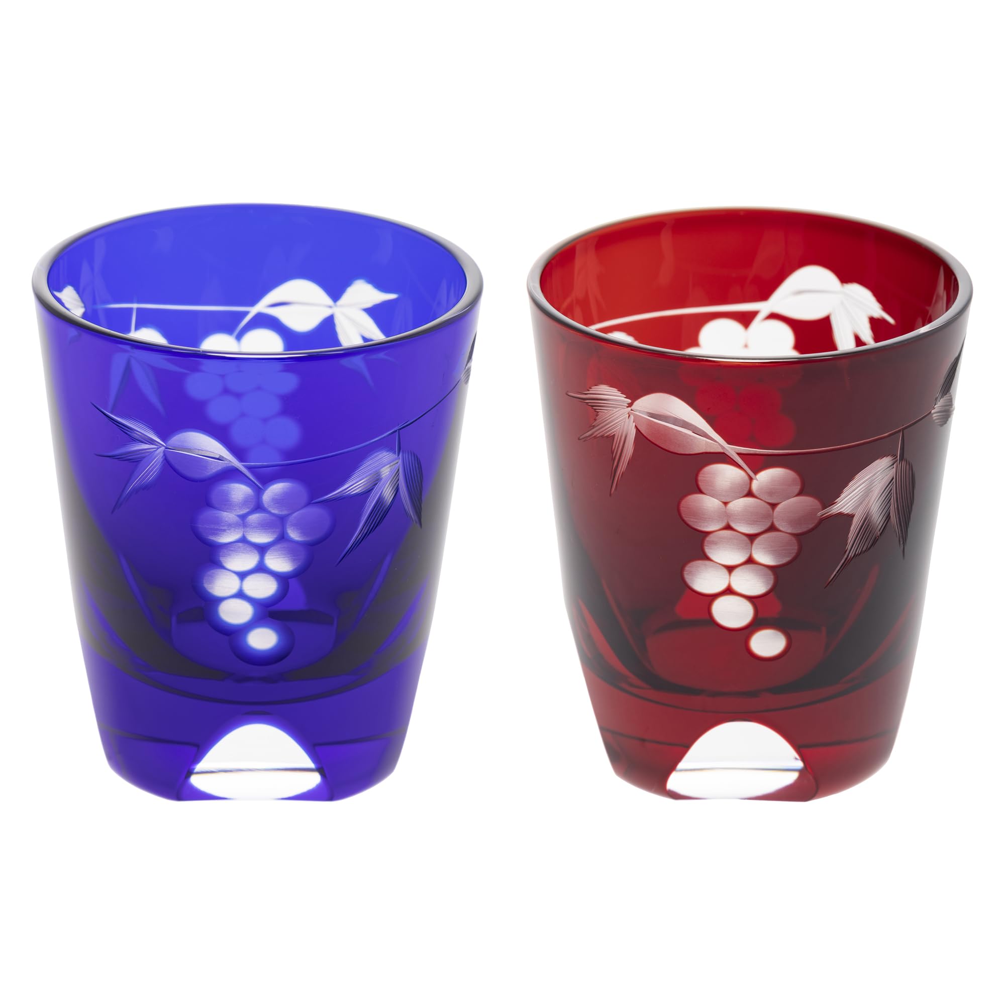 

Tajima Glass Sake Cups Pair 5cm Diameter x 6cm 50ml Grape Copper Red Lapis Made in [Authentic Product] Edo Kiriko (Ochoko) Set, Approx. Height,