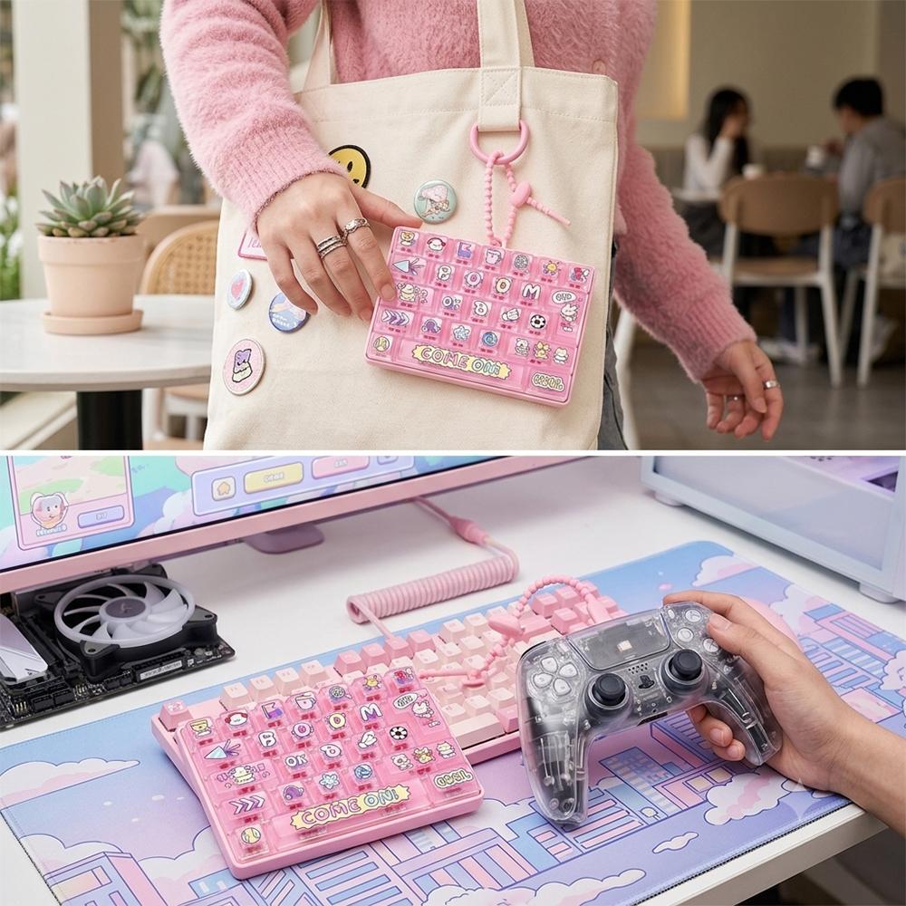 Kawaii 26-Key Mechanical Keyboard Keychain Press Button Stress Relief Fidget Pendant Bag Backpack Accessories Girl Gifts New