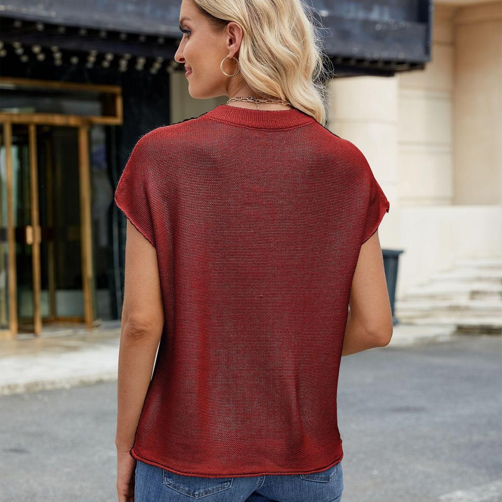 Women's Summer Round Neck Short Sleeve Knit Sweater Pullover Vest
