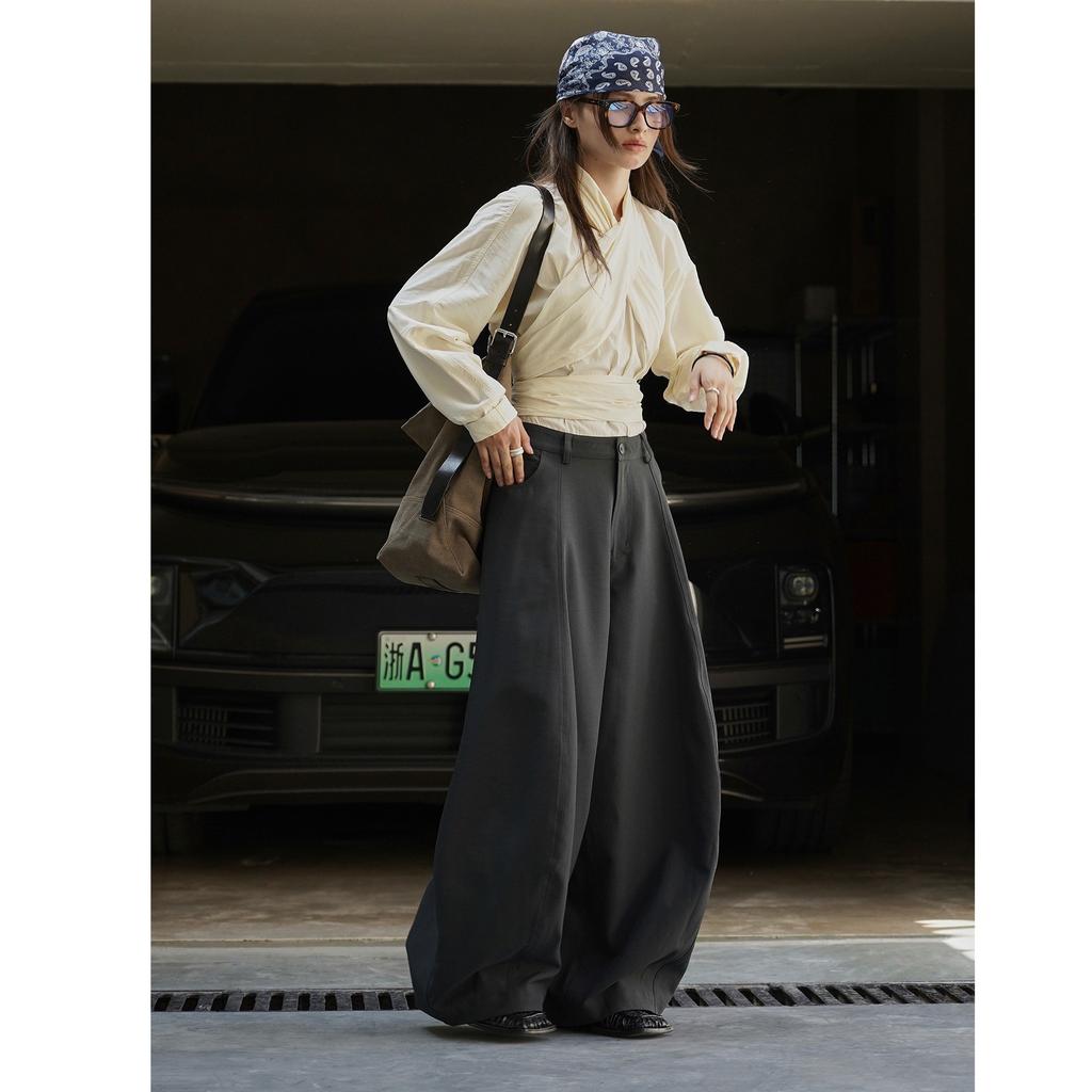 Johnature Autumn Japanese Women Full Length Pants Versatile Simple Loose Solid Color Wide-leg Pants