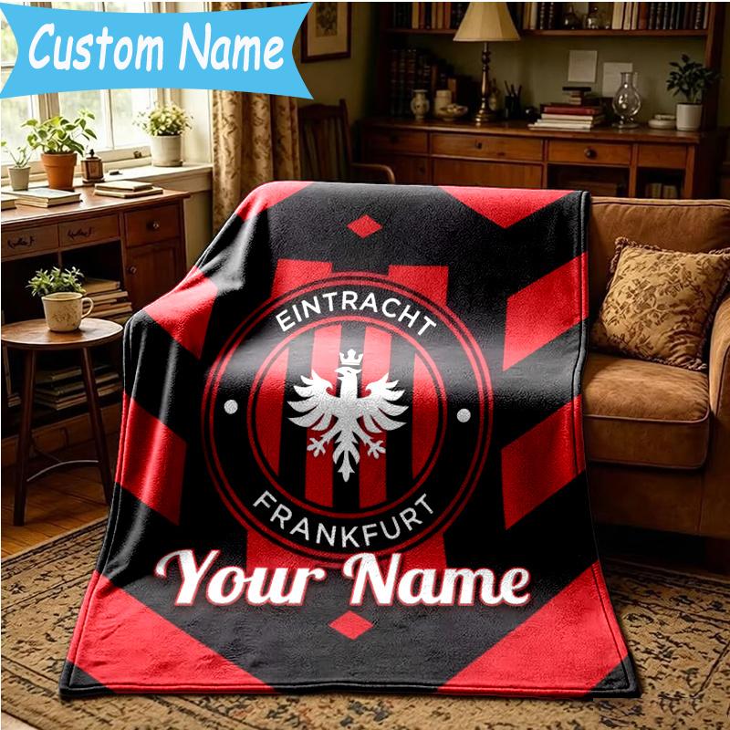 Custom Name Frankfurt Football Blanket Flannel Blanket for Camping, Hiking, Garden Parties, Picnic Essentials,gift for family and friend