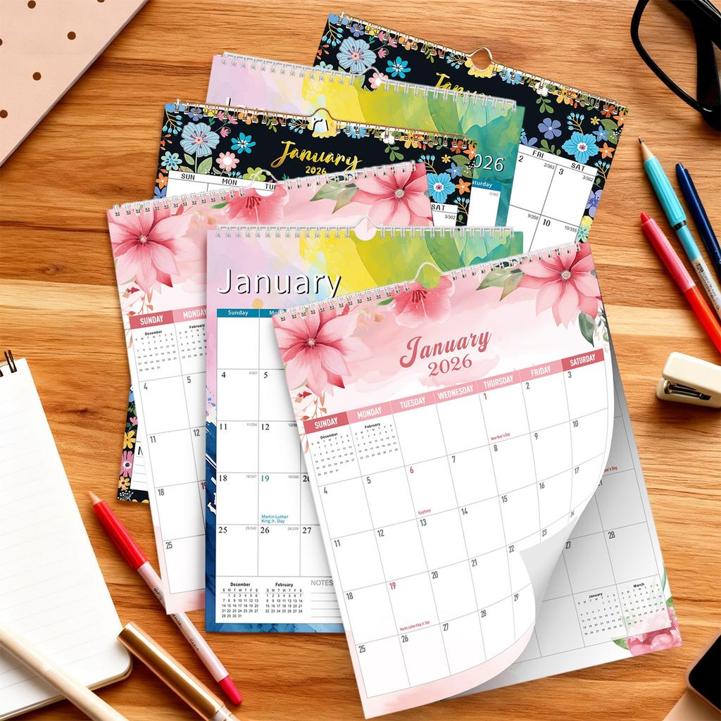 Väggkalender 2026 12x17 tum 12 månader Jan till Dec 2026, Tjockt 120GSM Papper, Stor Blockerad Månadskalender för Anteckningar, Hemmakontor & Skolschemaläggning
