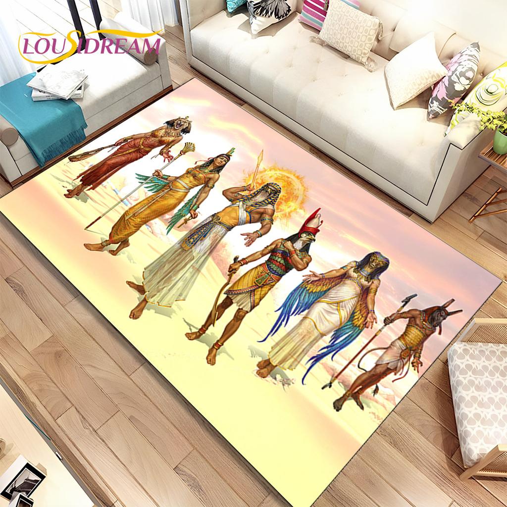 Egyptian Mythology Pharaoh Hieroglyphics Area Rug,Carpet for Home Living Room Bedroom Sofa Doormat Decor,kids Non-slip Floor Mat