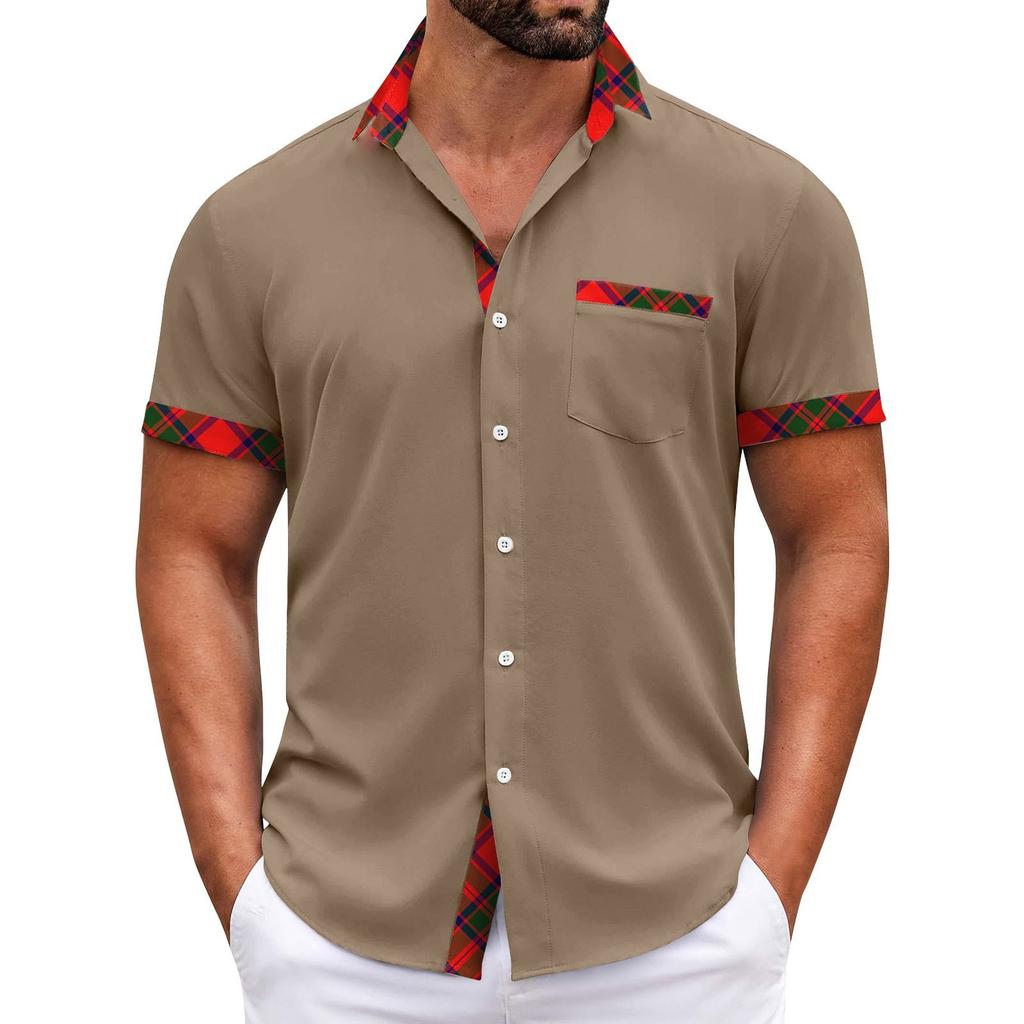 Men's Plaid Printed Button Short Sleeve Shirts Men's Casual Fashion Short Sleeve Shirts